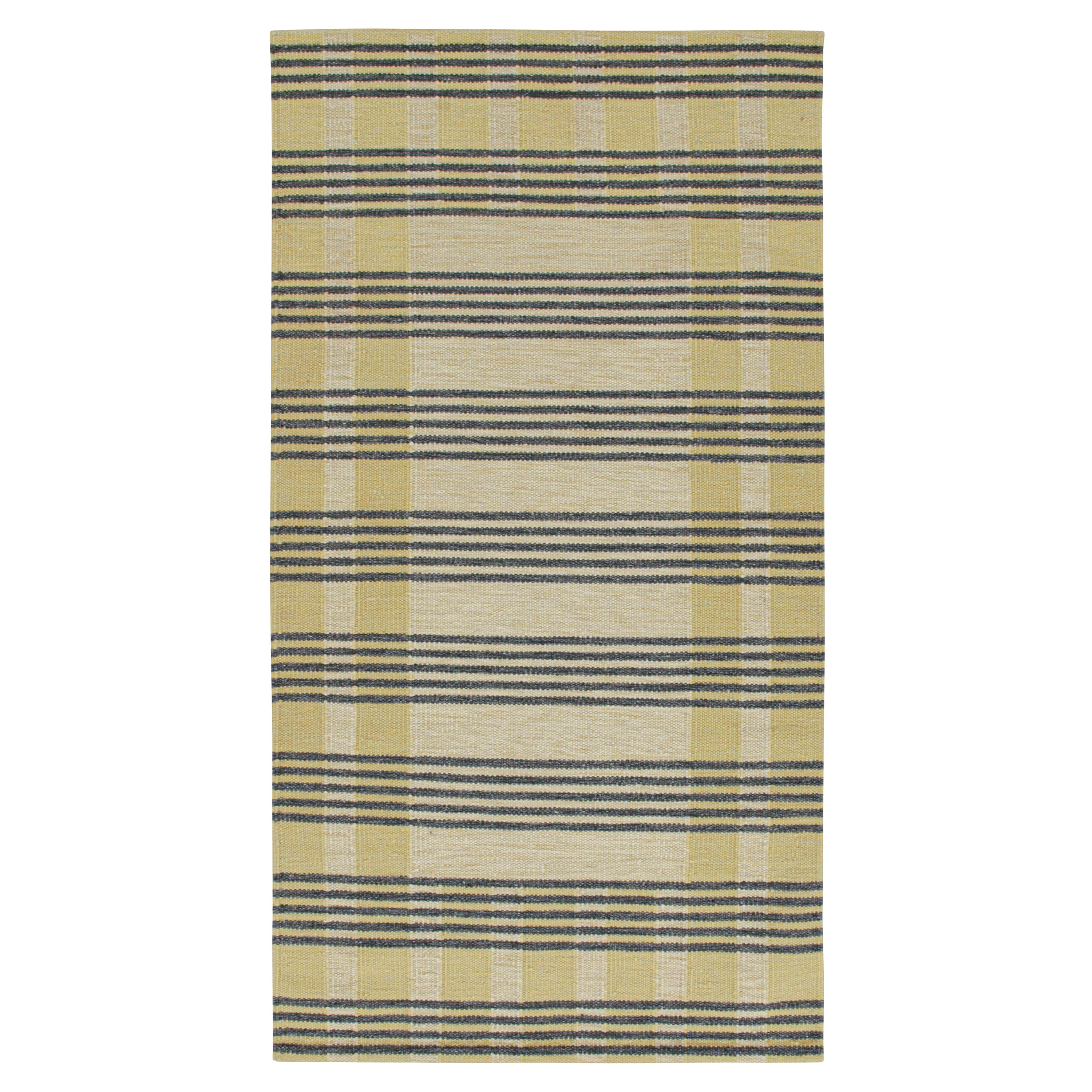 Rug & Kilim’s Scandinavian Style Kilim in Cream with Gray Stripes Patterns For Sale