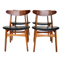 Set of 6 Hans Wegner CH-30 Dining Chairs Newly Upholstered in Black Leather