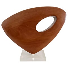 Vintage Biomorphic Abstract Wood Sculpture on Lucite Base