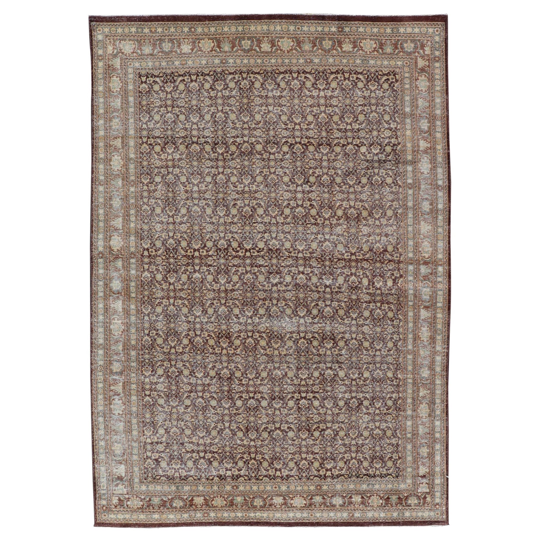 Tapis persan antique Tabriz au design Herati avec arginins foncés 6'4" X9'10"