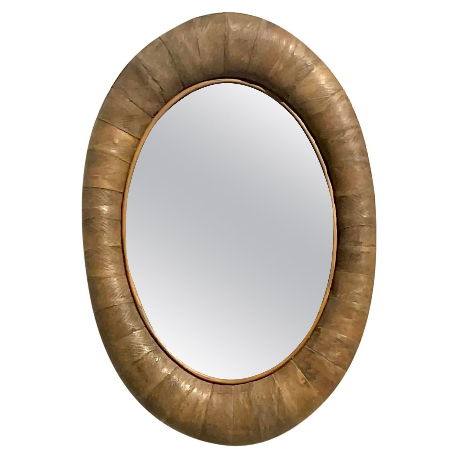 Vintage Coastal Oval Coconut Husk Mirror For Sale