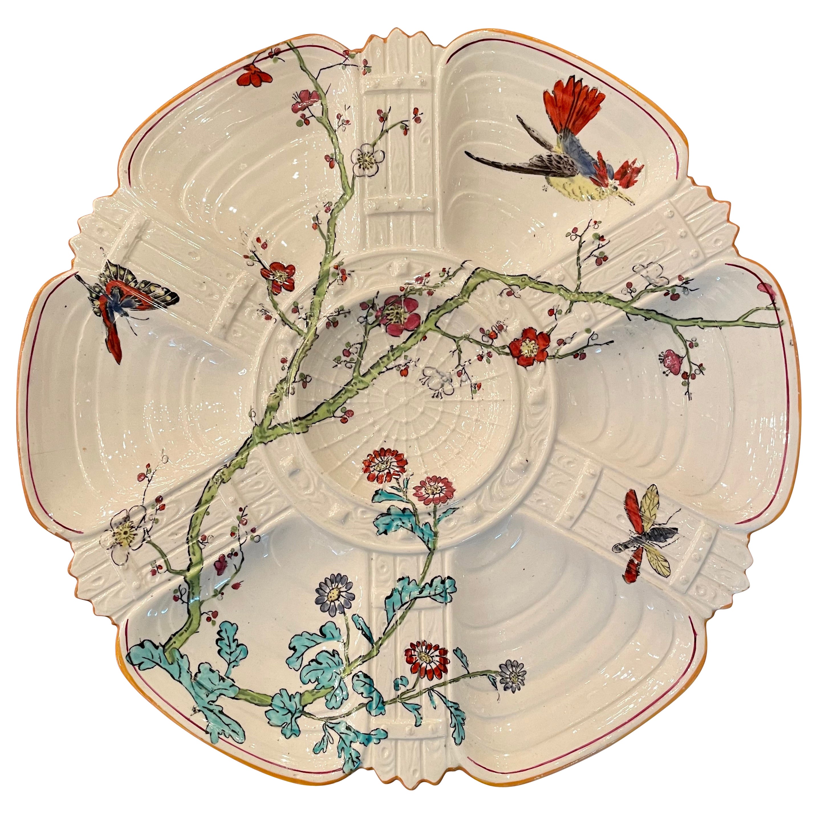 Ancienne assiette à huîtres en porcelaine majolique anglaise signée « Copeland Co. » Circa 1900