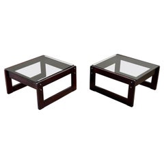 Percival Lafer Side Tables, Midcentury Brazilian Modern Rosewood + Smoked Glass