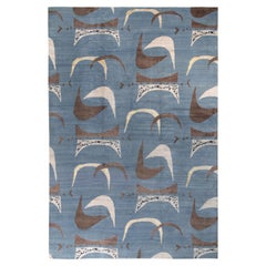 Rug & Kilim's Mid-Century Modern Rug in Blau mit geometrischen Mustern
