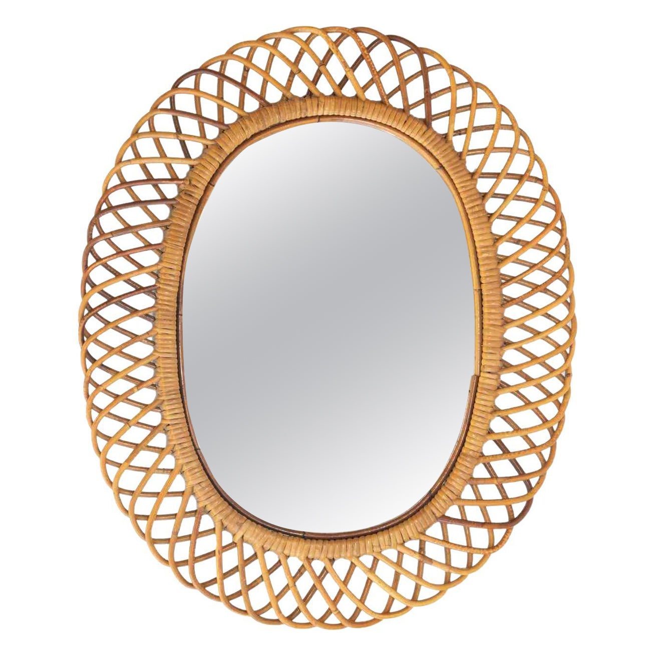 Vintage Rattan Wall Mirror, Italy, 1950s-1960s