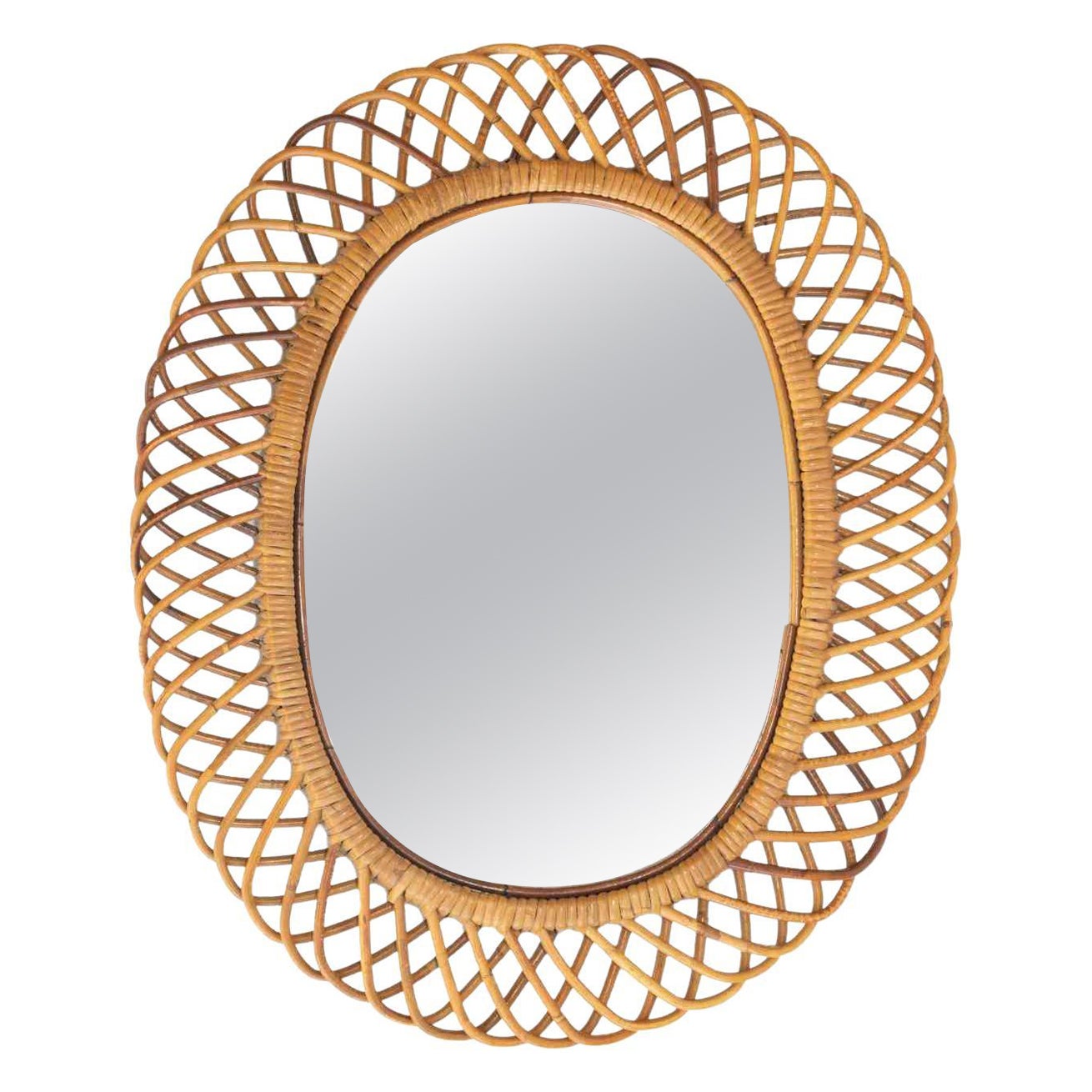 Vintage Rattan Wall Mirror by Bonacina, Italy, 1950s-1960s