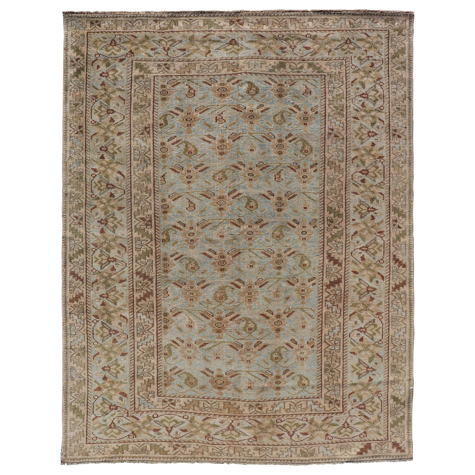  Fine Persian Antique Afshar Rug in Green, Browns, and Blue Tribal Carpet  For Sale
