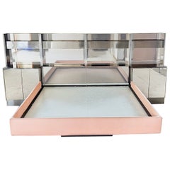 Retro Ello Queen Size Floating Bed System in Gunmetal Stainless & Smoked Mirror
