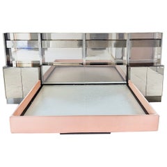 Used Ello Queen Size Floating Bed System in Gunmetal Stainless & Smoked Mirror