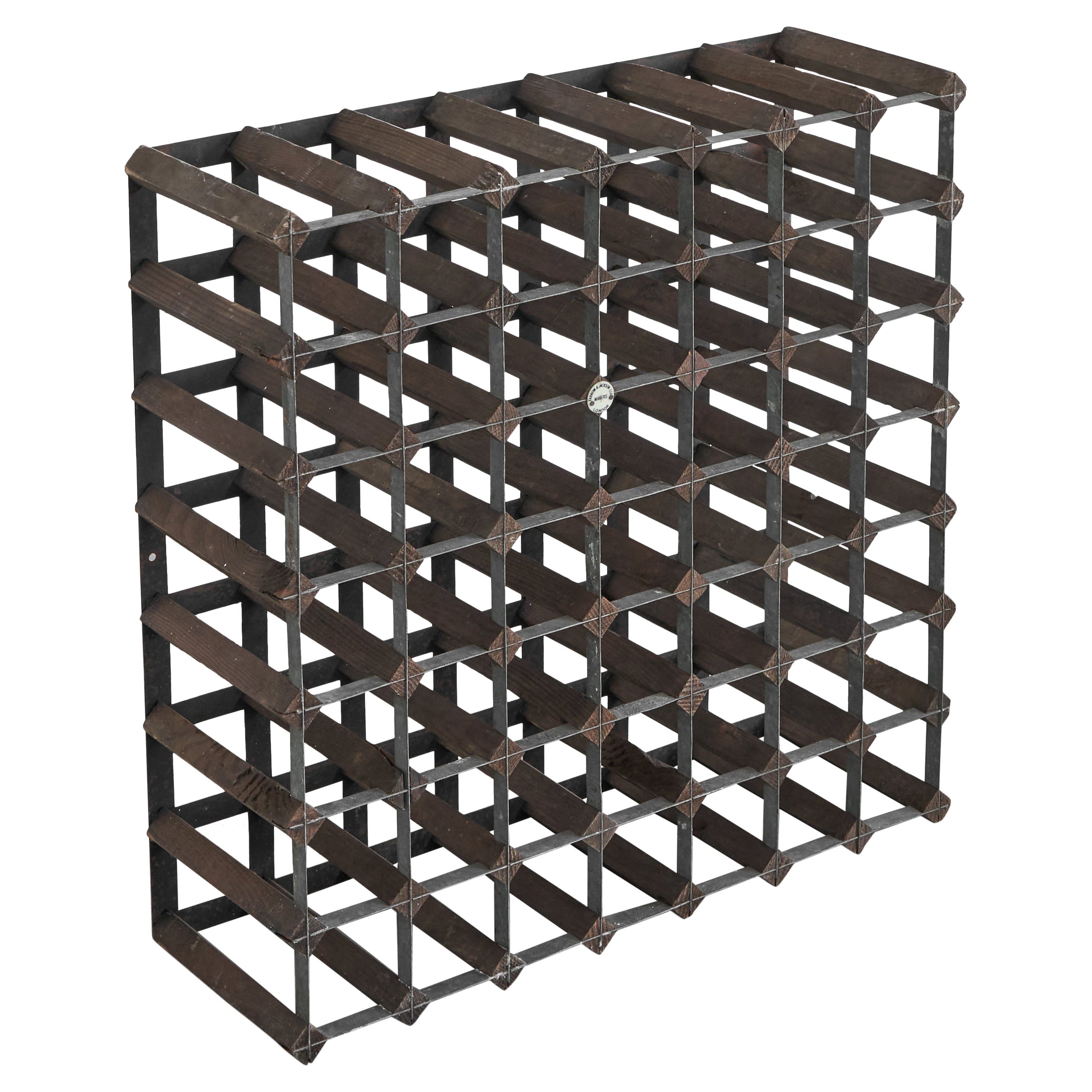 Iconic 'Farrow & Jackson' 49 Bottle Wine Rack in Metal and Wood  For Sale