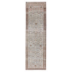 Antique Hand-Knotted Persian Hamadan Runner with All-Over Tribal Design