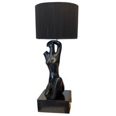 Ebonized Cerused Oak Figural Table Lamp Attributed to Yasha Heifetz