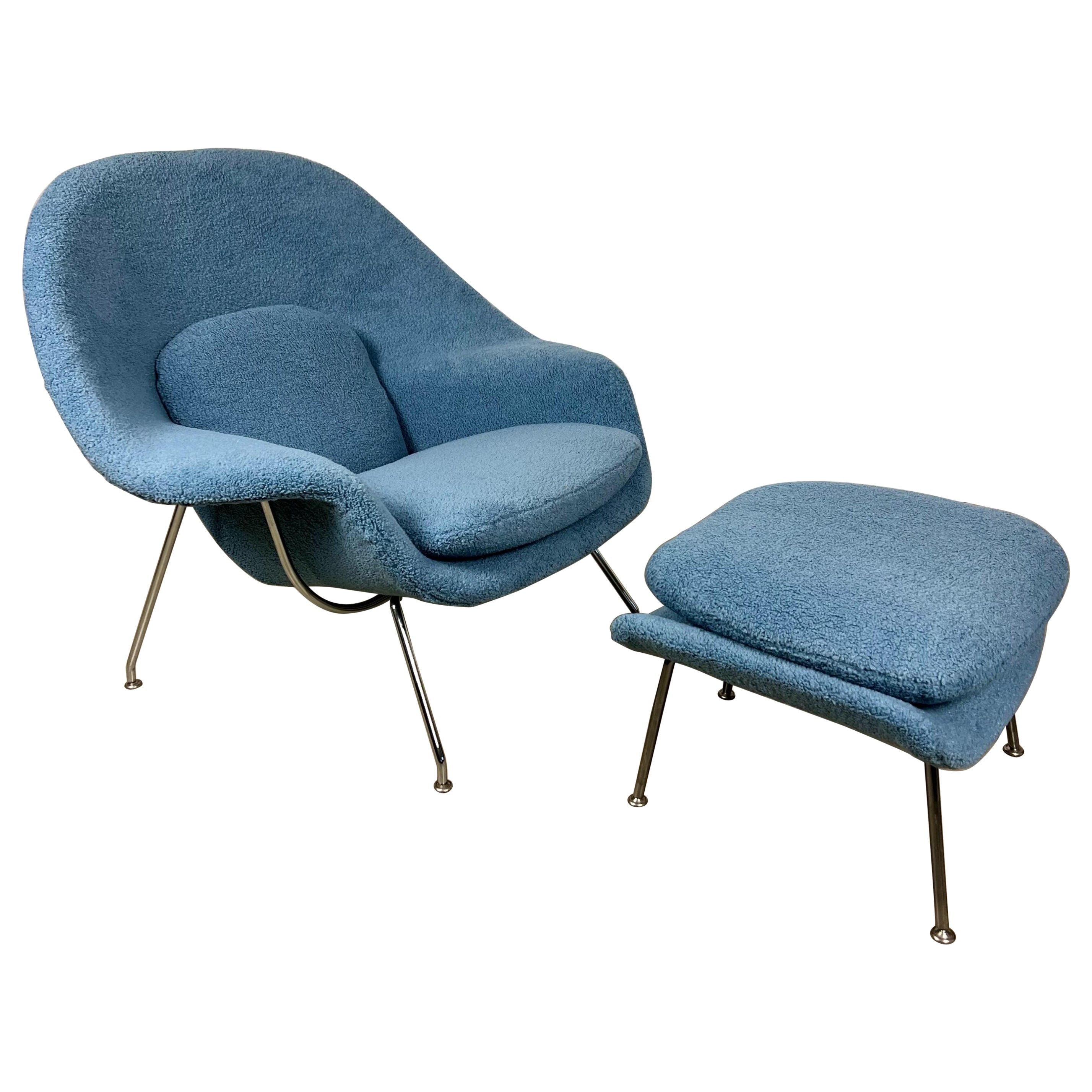 Eero Saarinen for Knoll womb chair and ottoman in Nick Cave Shearling For Sale