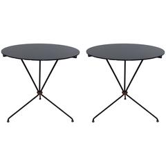Pair of French Mid-Century Iron and Leather Banded Side Tables, Jacques Adnet 10