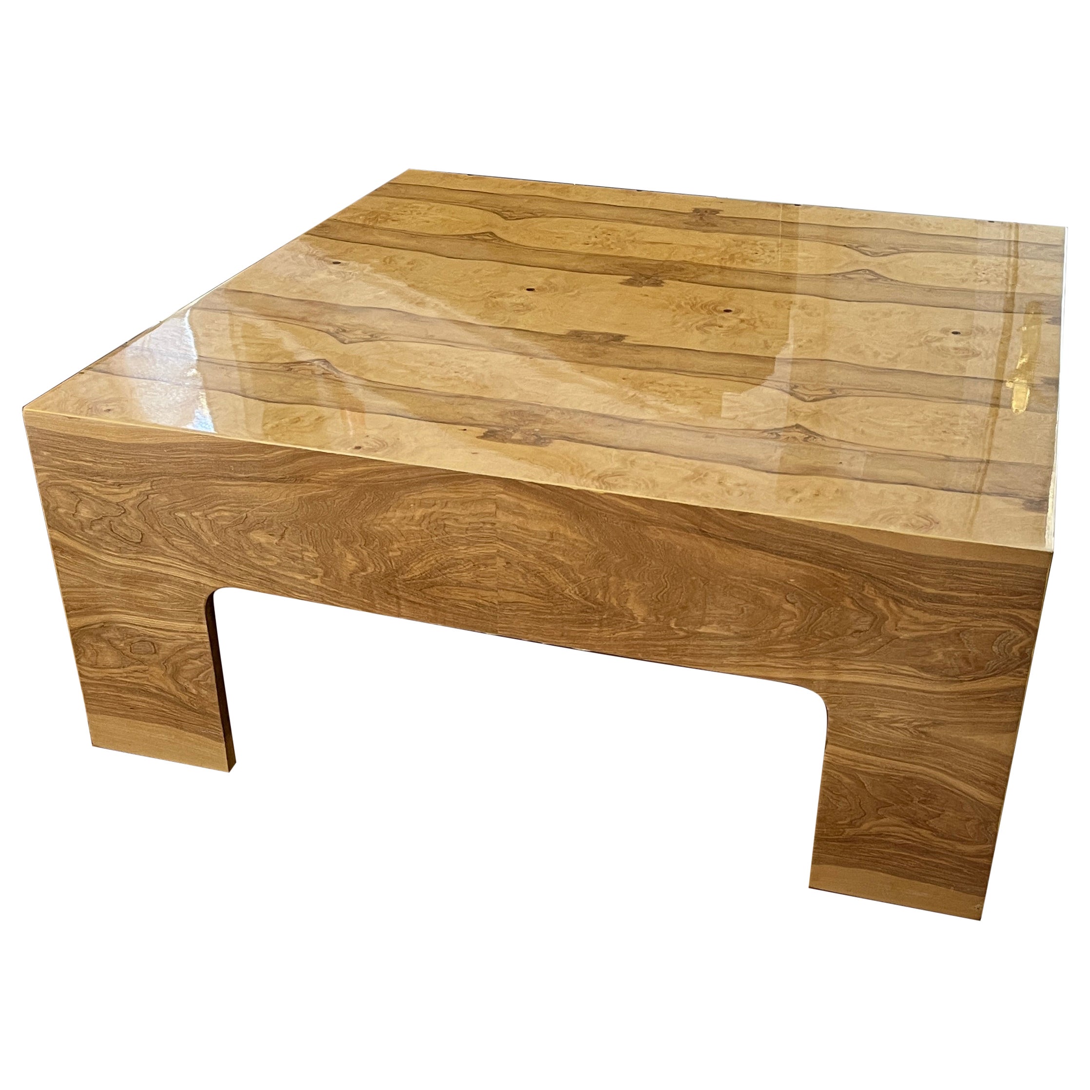 Olive Burl Wood Parsons Coffee Table in the Style of Milo Baughman