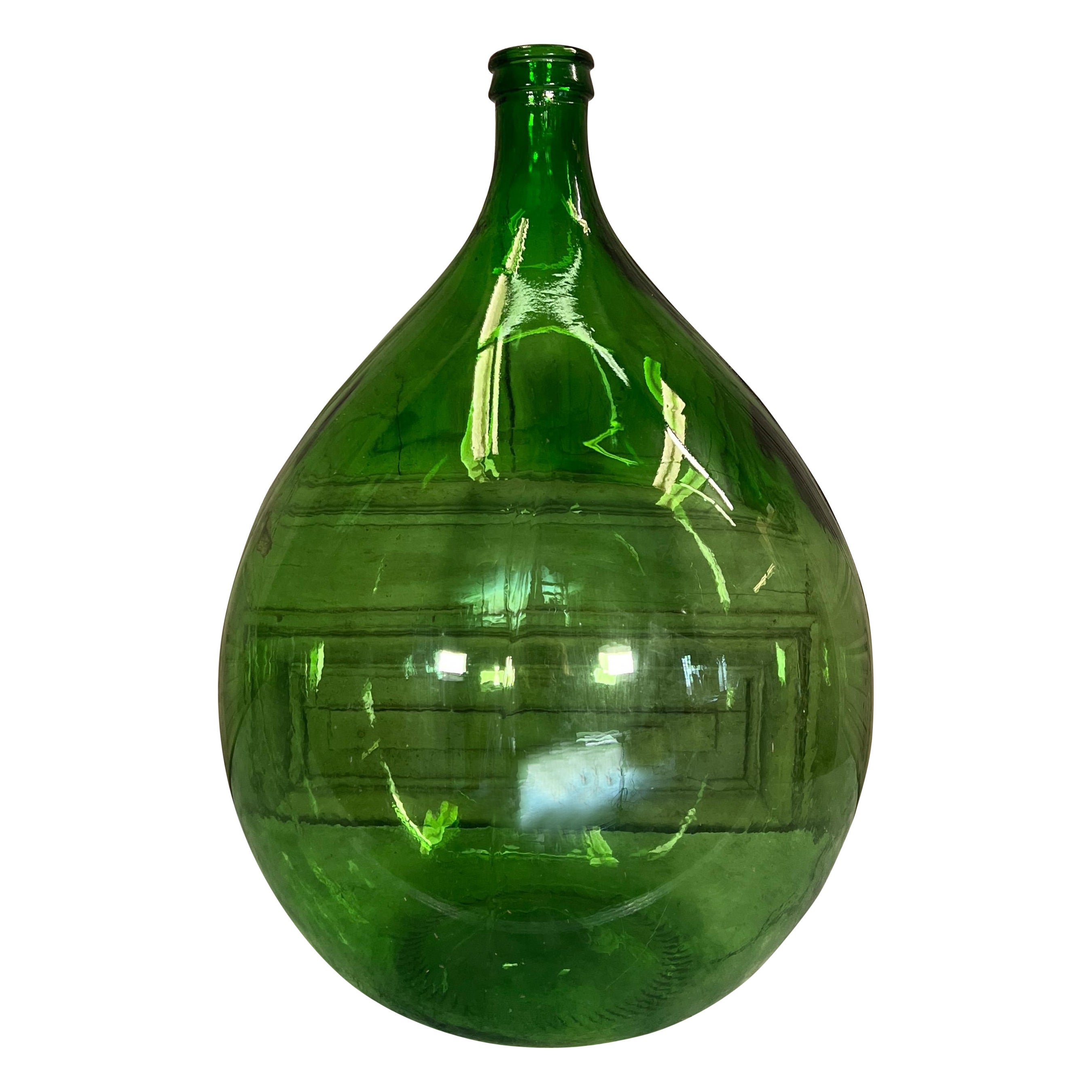 Vintage French Dame Jeanne Wine Bottle Dark Green For Sale
