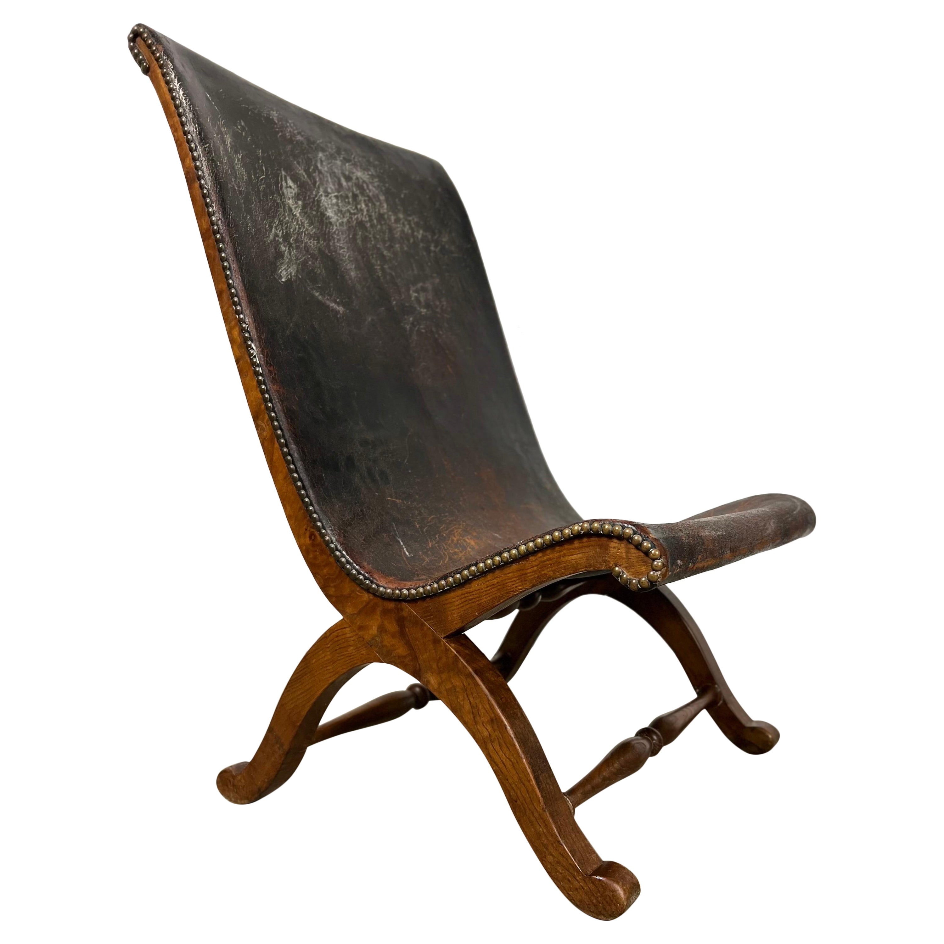 Pierre Lottier Leather and Oak Fireside Chair
