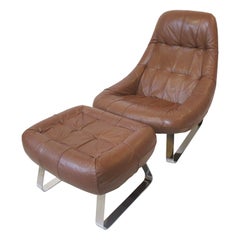Percival Lafer Leather Mp 163 Earth Lounge Chair W/ Ottoman Brazil 