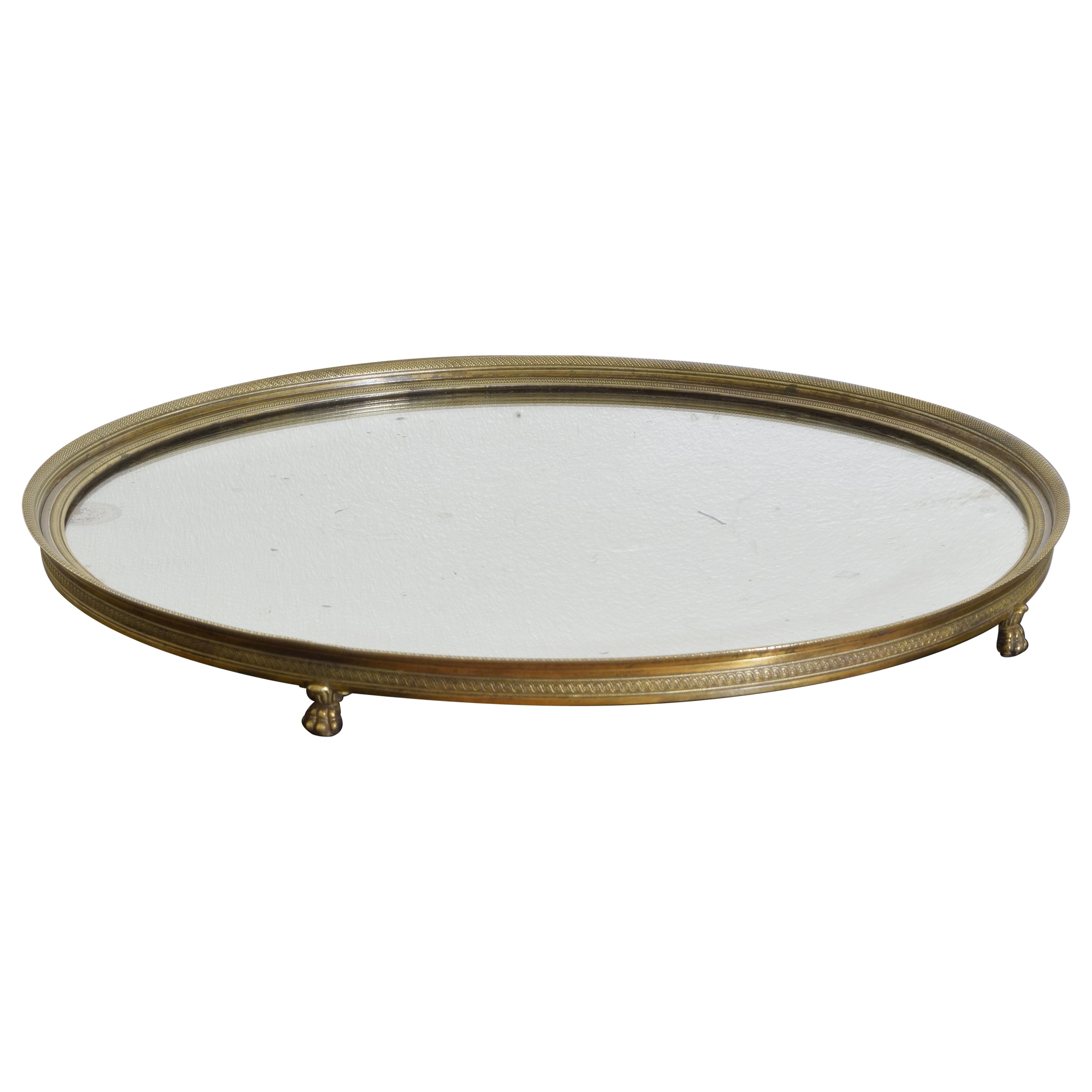 French Empire Period Circular Brass & Mirrored Footed Plateau, Early 19th Cen For Sale
