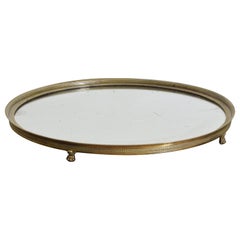 French Empire Period Circular Brass & Mirrored Footed Plateau, Early 19th Cen