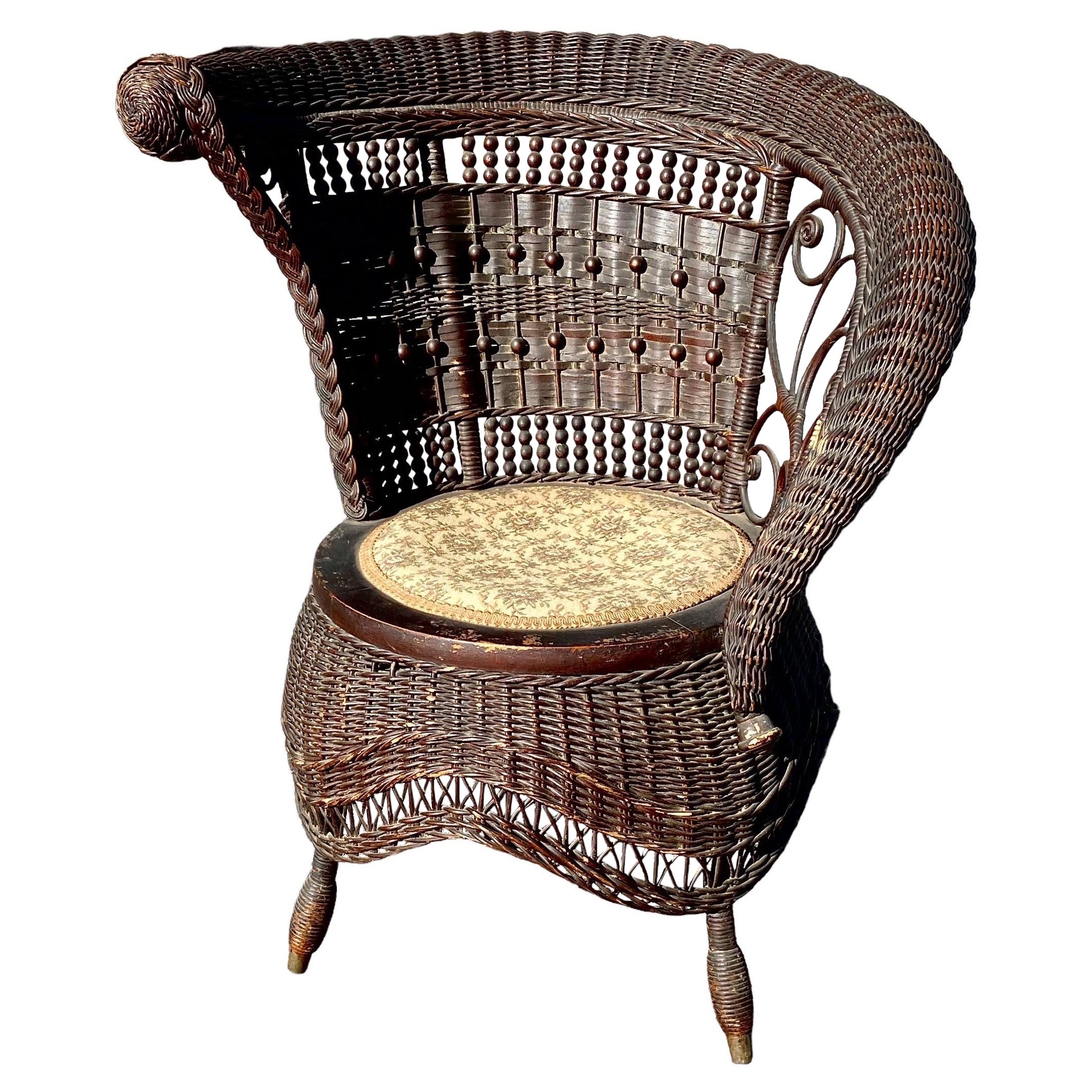 Jenkins & Phipps Stick and Ball Wicker Portrait Chair For Sale