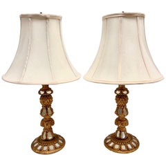 Made in Italy Florentine Giltwood Mirrored Table Lamps, a Pair