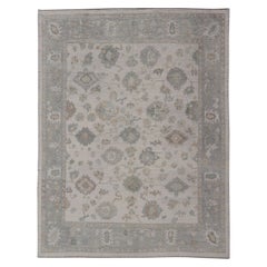 Modern Turkish Oushak Rug with Neutral Color Palette and All-Over Floral Design