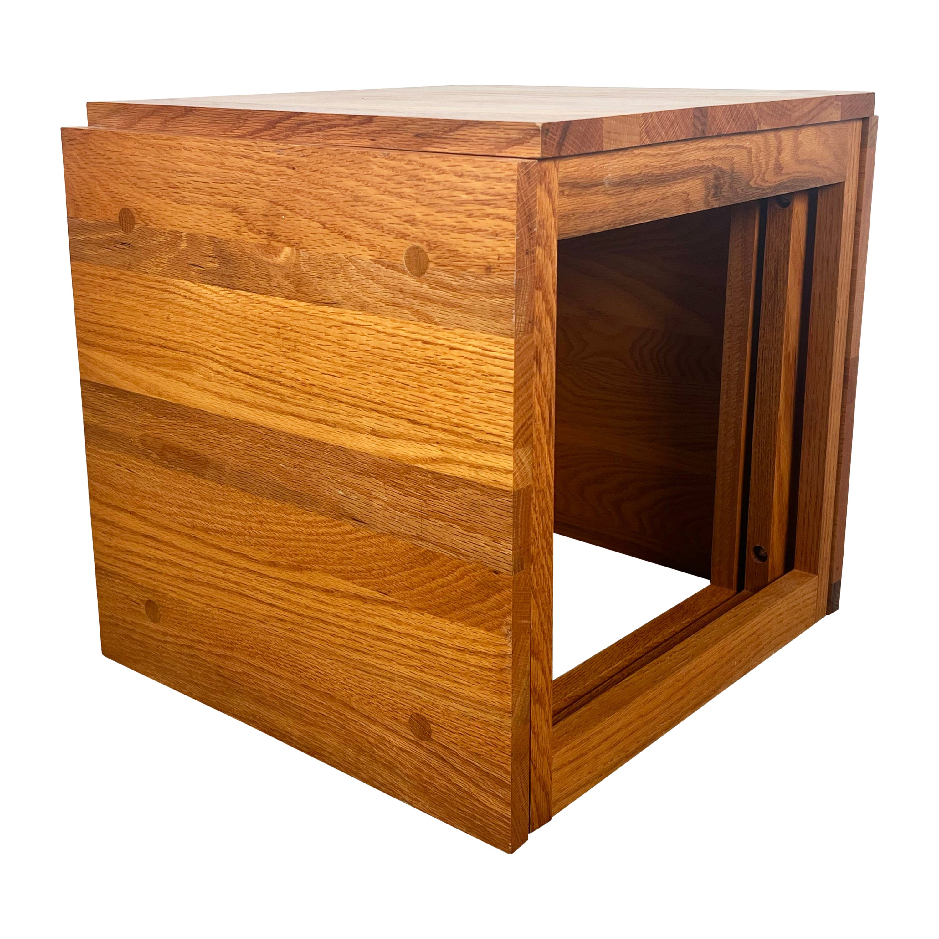  Vintage Studio Crafted Solid Oak Cube of Nesting Tables For Sale