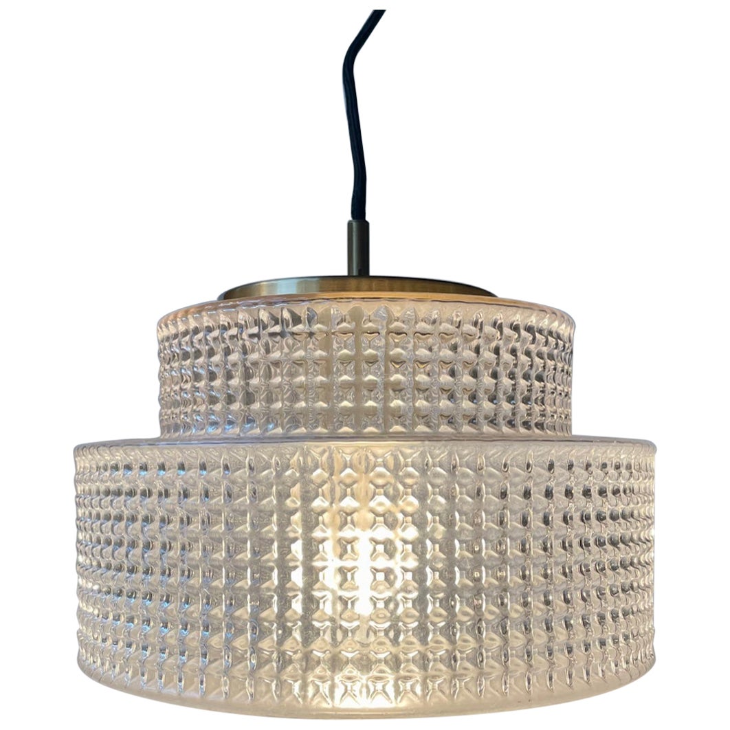 Scandinavian Modern Pendant Ceiling Light in Diamond Pattern Glass, Vitrika 60s For Sale