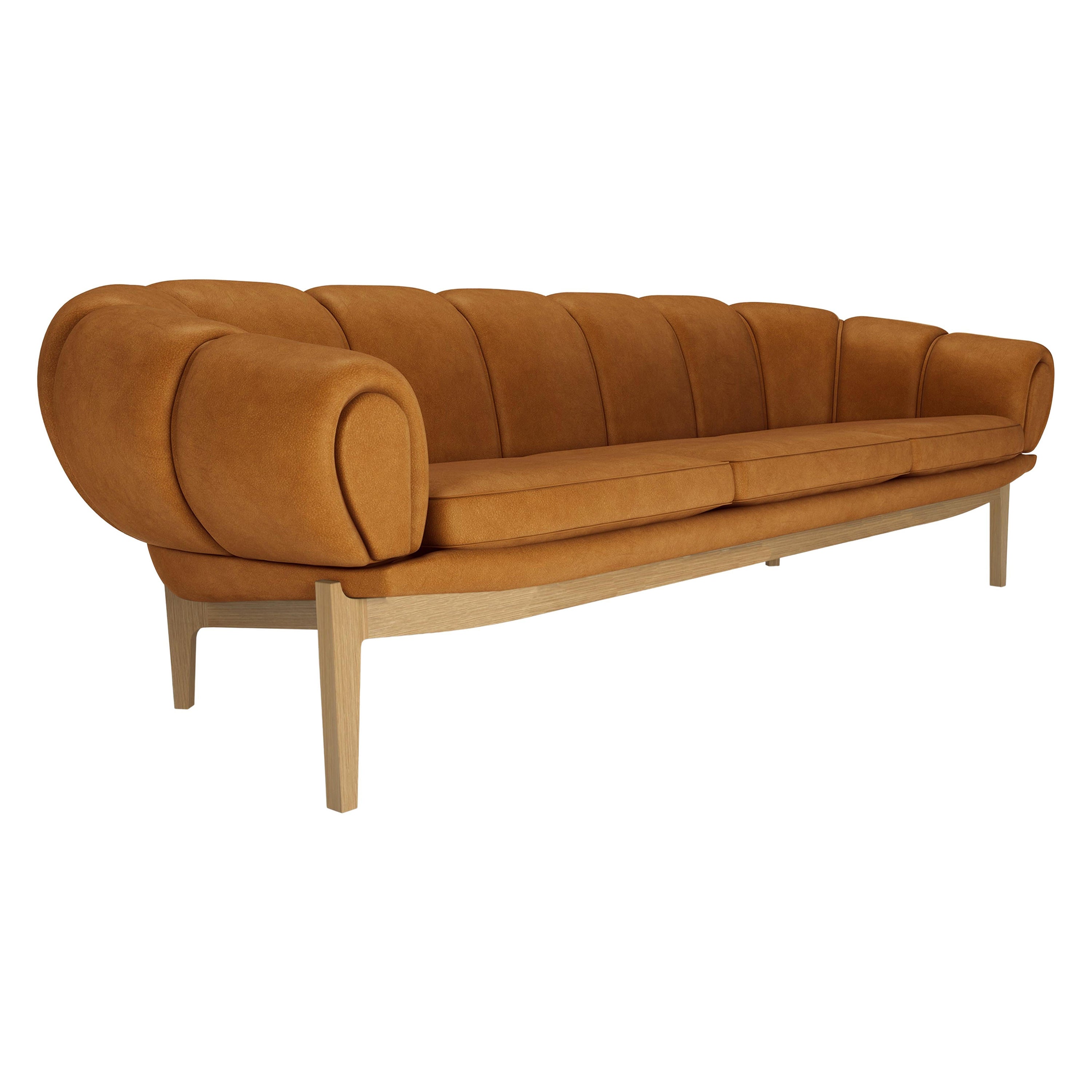 Leather 'Croissant' Sofa by Illum Wikkelsø for Gubi with Oak Legs For Sale