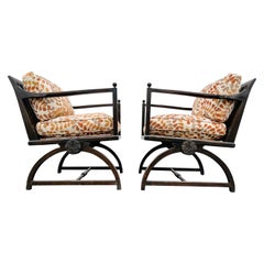Pair of Interesting Wood Slat Arm Chairs with a Vienna Secession Sensibility