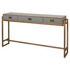 Modern Campaign Grey Leather Wrapped Console Table