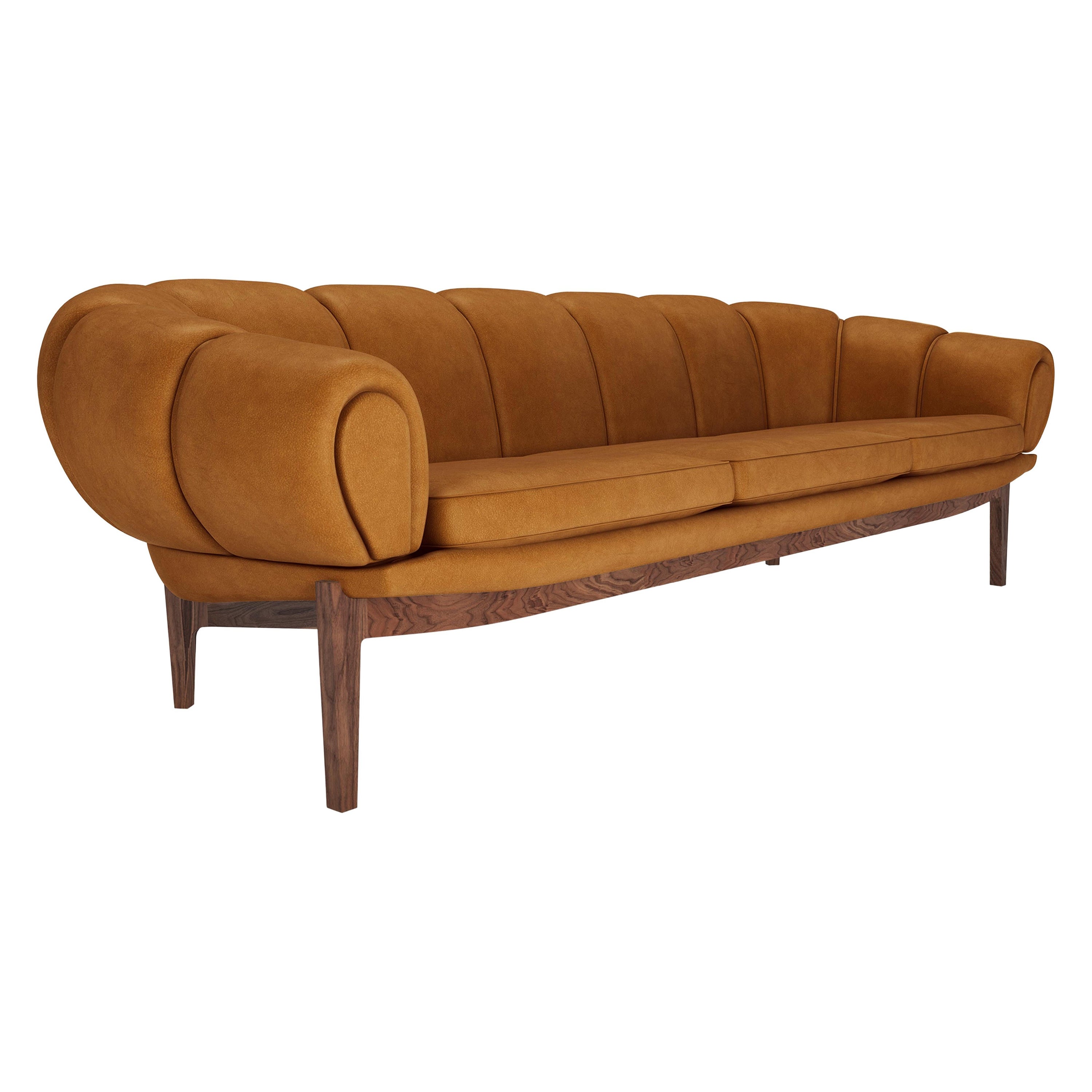 Leather 'Croissant' Sofa by Illum Wikkelsø for Gubi with Walnut Legs For Sale