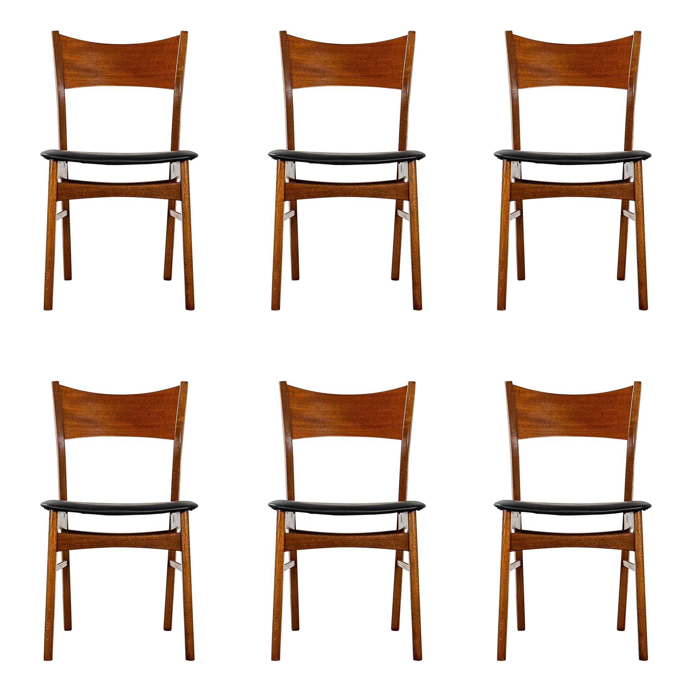 Set of 6 Danish Modern Povl Dinesen Teak/Leather Dining Chairs at 1stDibs