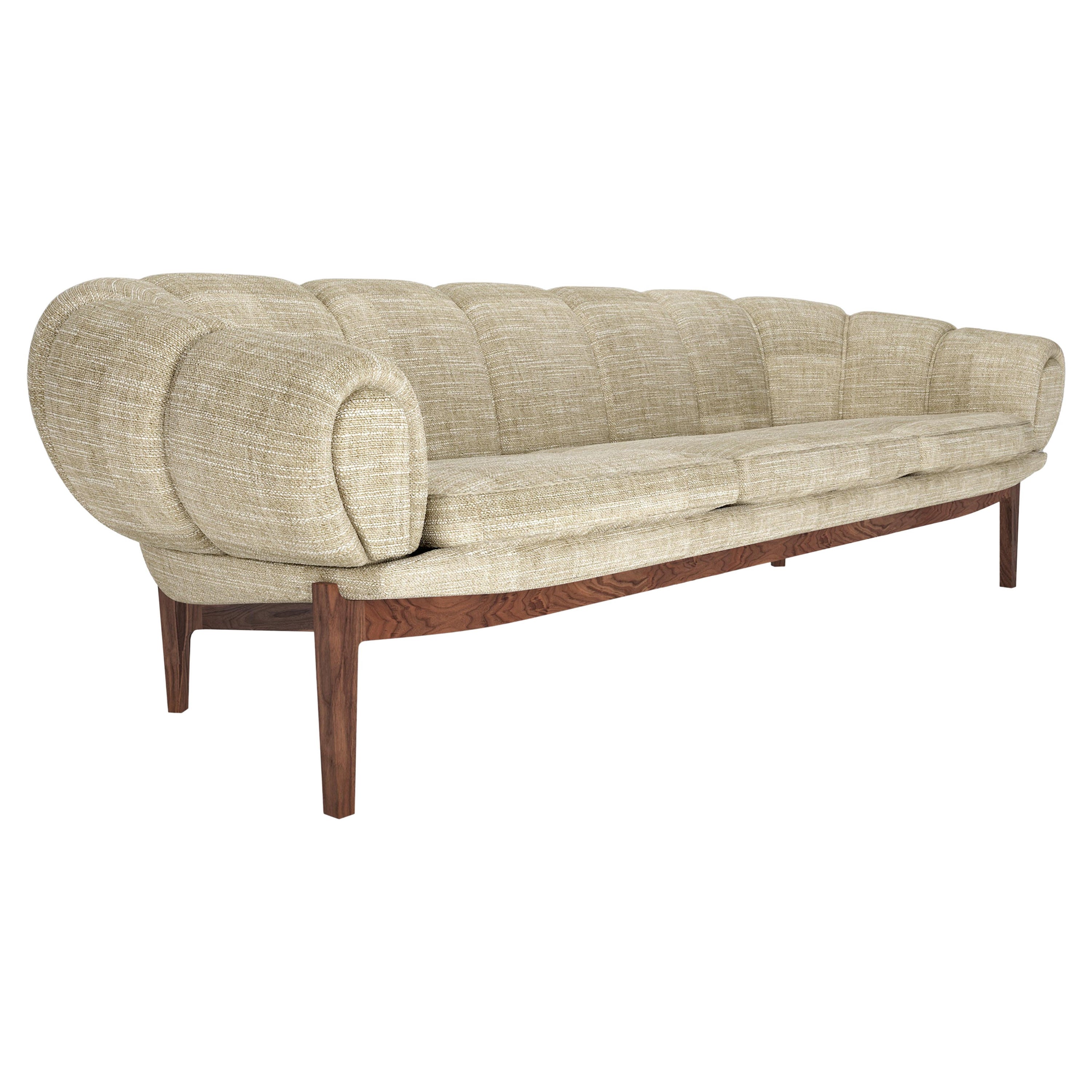 Fabric 'Croissant' Sofa by Illum Wikkelsø for GUBI with Walnut Legs For Sale