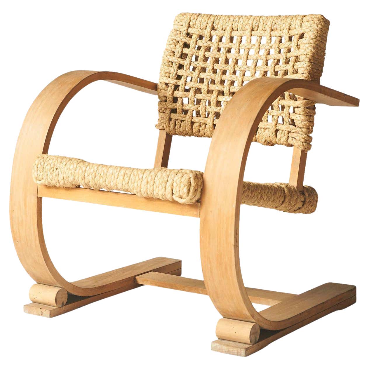 Timber Rope Seat Low Slung Rope Chair by Audoux-Minet For Sale at 1stDibs
