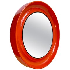 Vintage Round Orange Space Age Wall Mirror, Danish 1970s