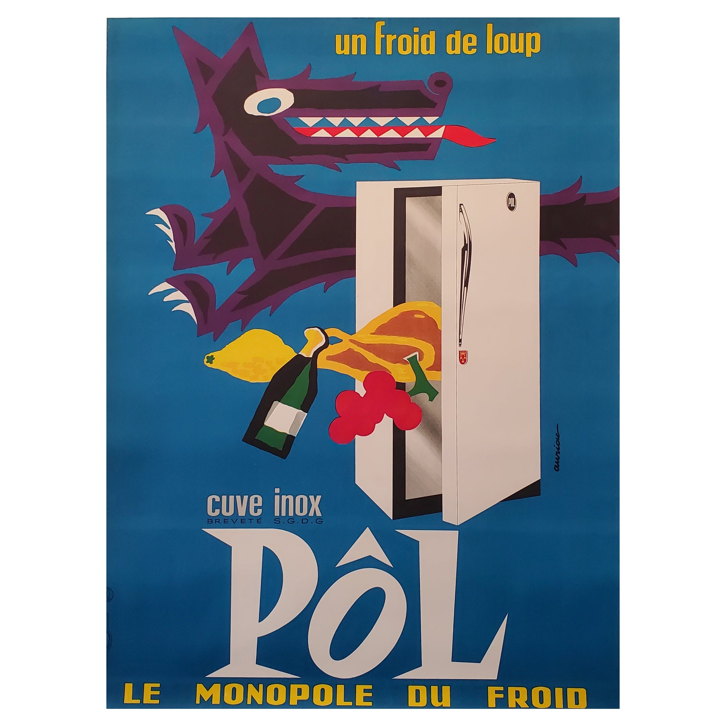 French Original Advertising Poster, 'CUVE INOX POL LE MONOPOLE DE FROID', 1960's