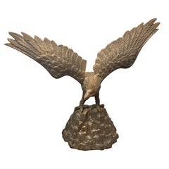 Vintage Large Metal Sculpture Of a Perched Eagle