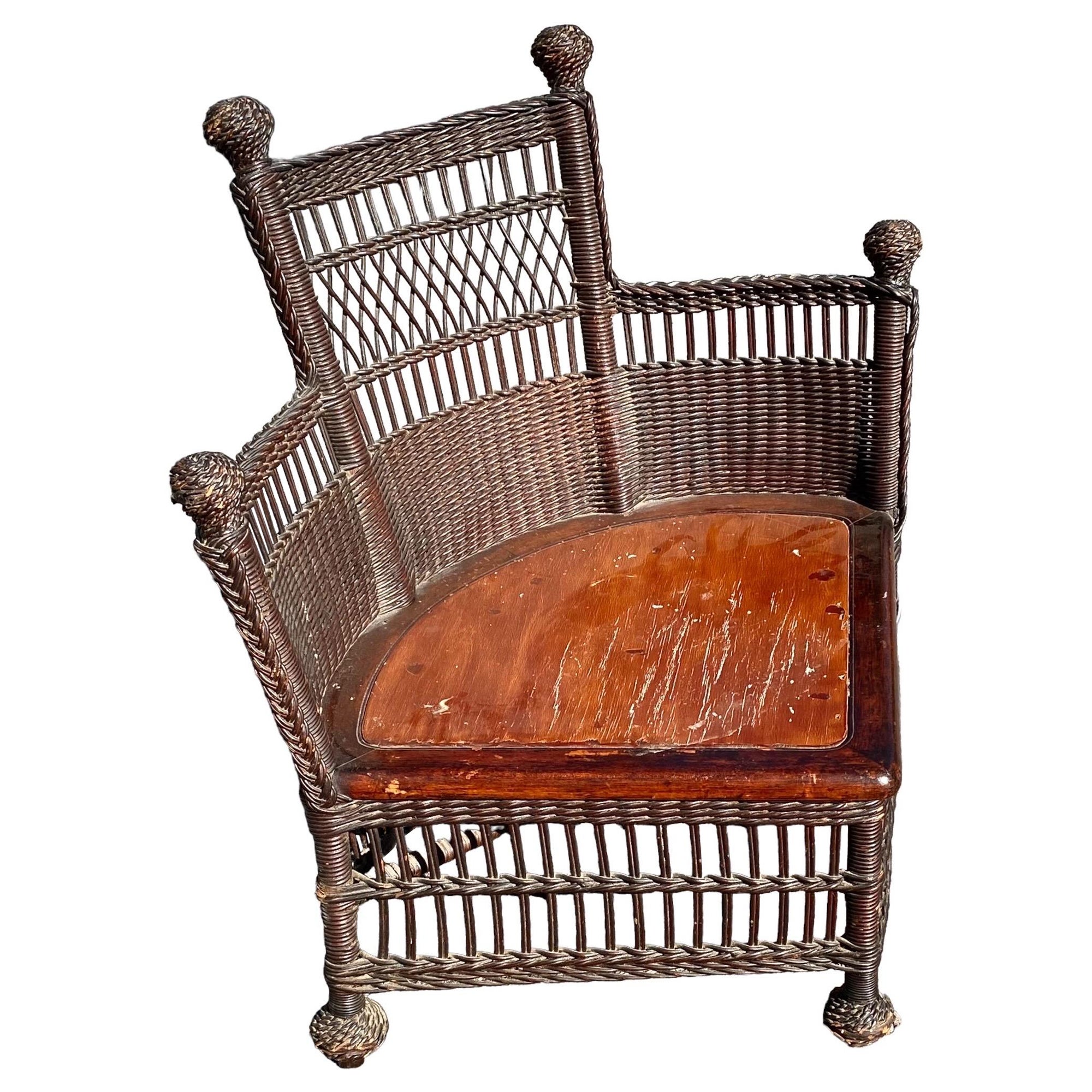 Antique Jenkins and Phipps Wicker Corner Chair For Sale