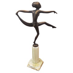 Art Deco Cold-Painted Bronze Sculpture Entitled "Scarf Dancer" by Josef Lorenzl