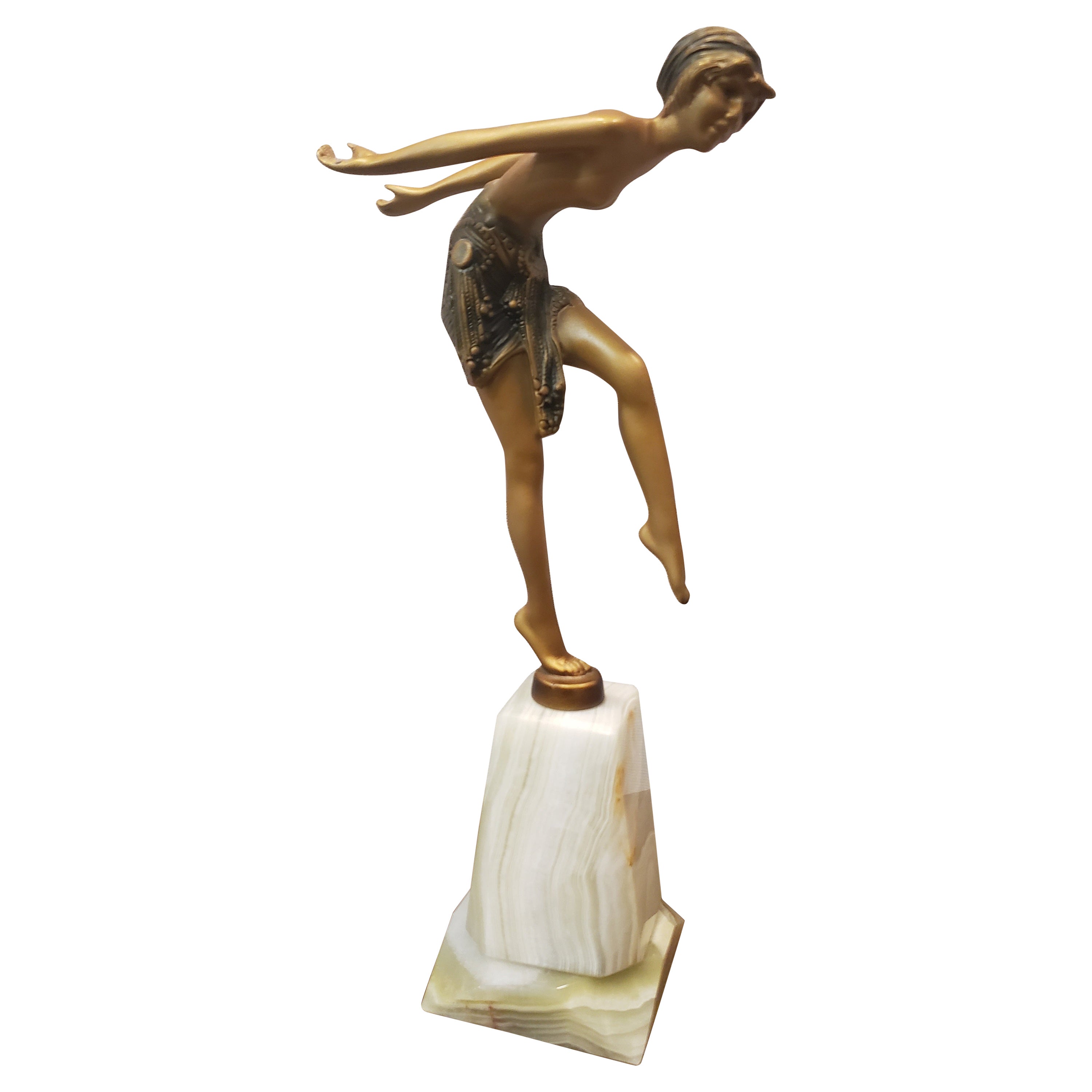 Sculpture en bronze Art Déco peinte à froid d'une danseuse par Josef Lorenzl