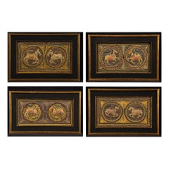 Used Set of 4 Burmese Kalaga Tapestry in Golden Frames, Burma, 19th Century
