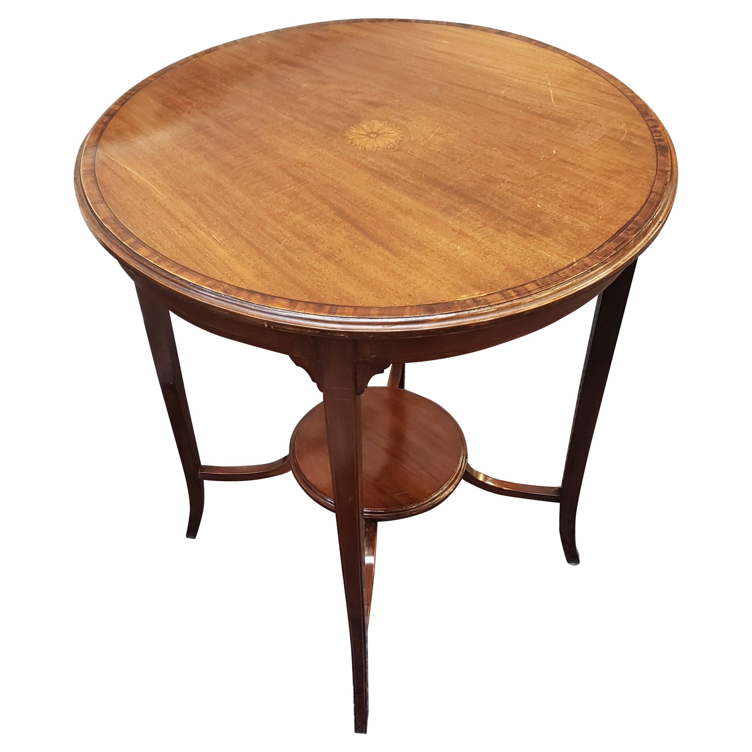 1940s George III Style Patinated Satinwood Inlaid Mahogany Side Table For Sale