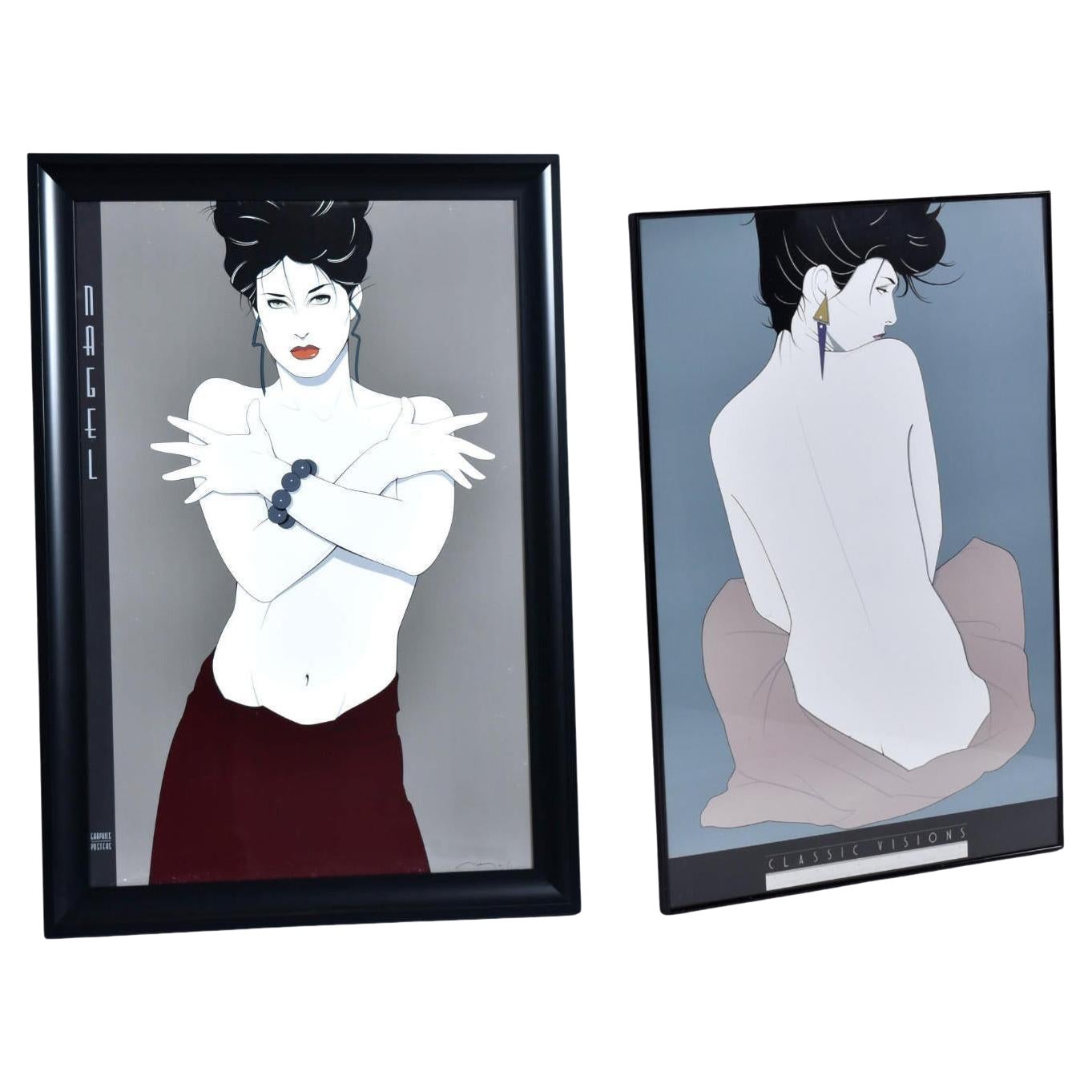 Pair of Patrick Nagel Vintage 1980s Framed Female Portrait Prints
