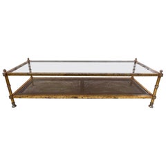 1970’s hollywood regency metal and cane rectangular coffee table