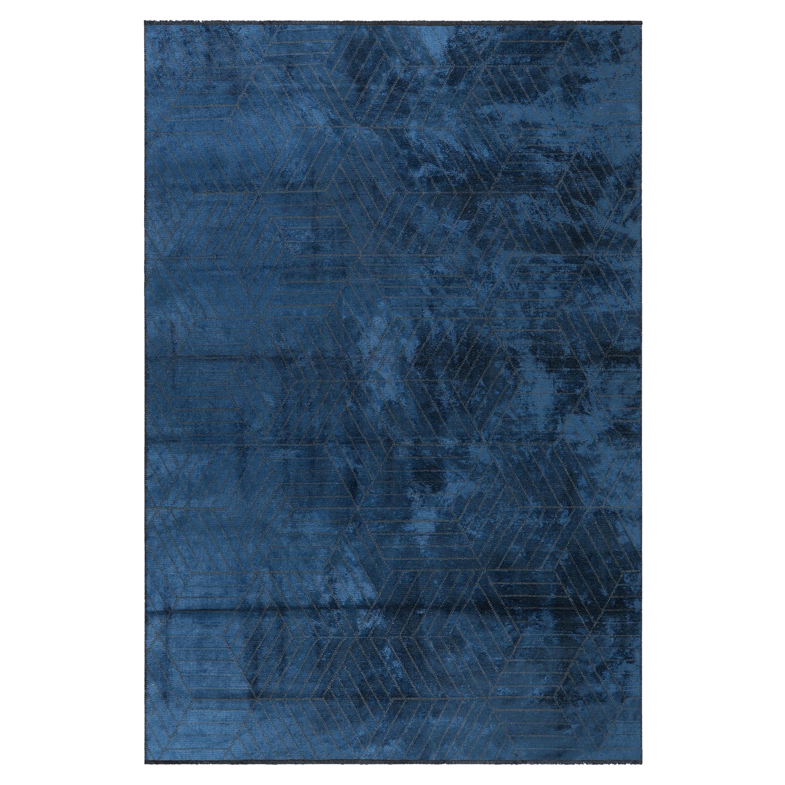 For Sale:  (Blue) Contemporary Geometric Luxury Hand-Finished Area Rug