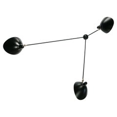 Serge Mouille Mid-Century Modern Black Three Fixed Arms Spider Ceiling Lamp