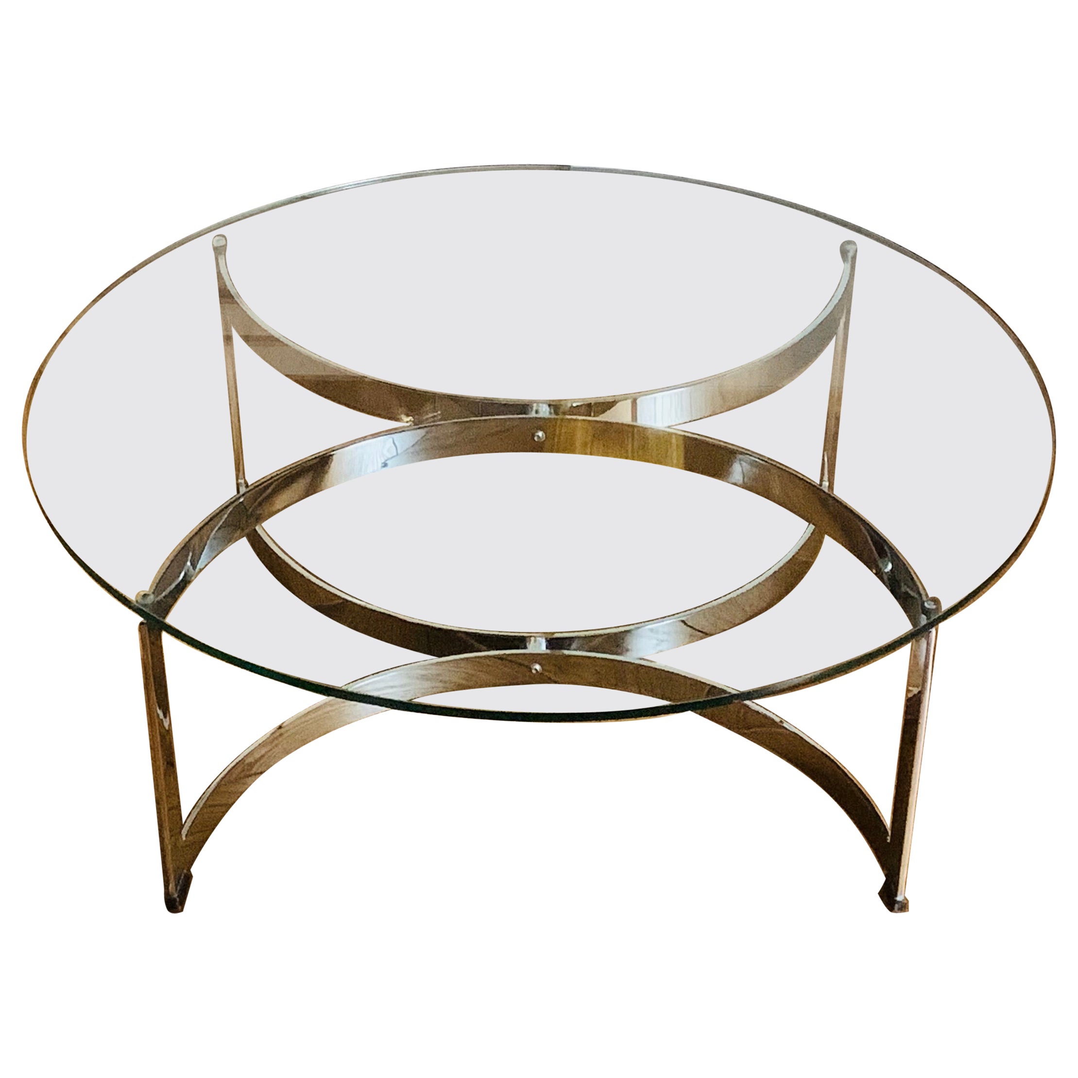1970s British Made Merrow Associates Round Glass & Chromed Metal Coffee Table