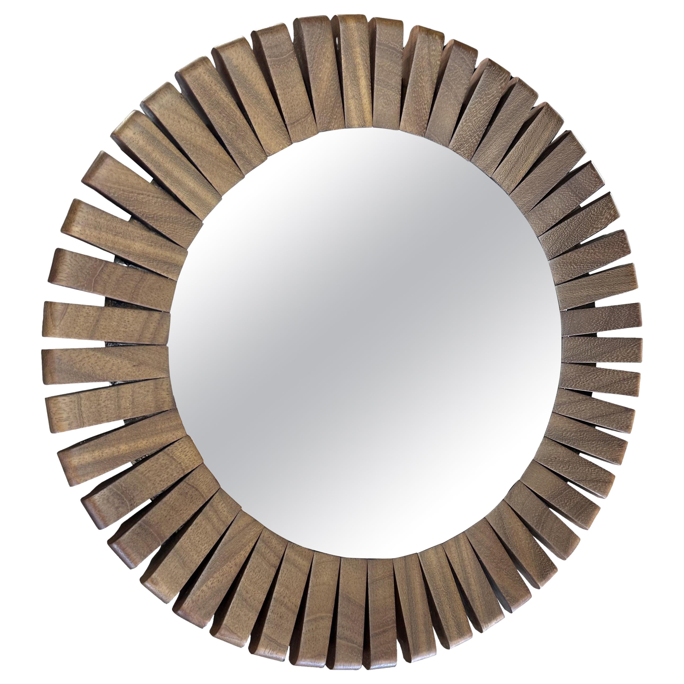 Segmented Frame Teak Circular Wall Mirror For Sale